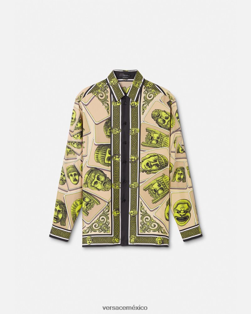 Versace camisa de seda le maschere imprimir ropa hombres 84626J1306