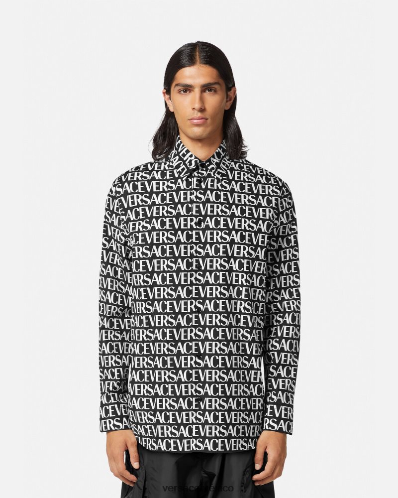 Versace camisa entera negro y estampado ropa hombres 84626J1314