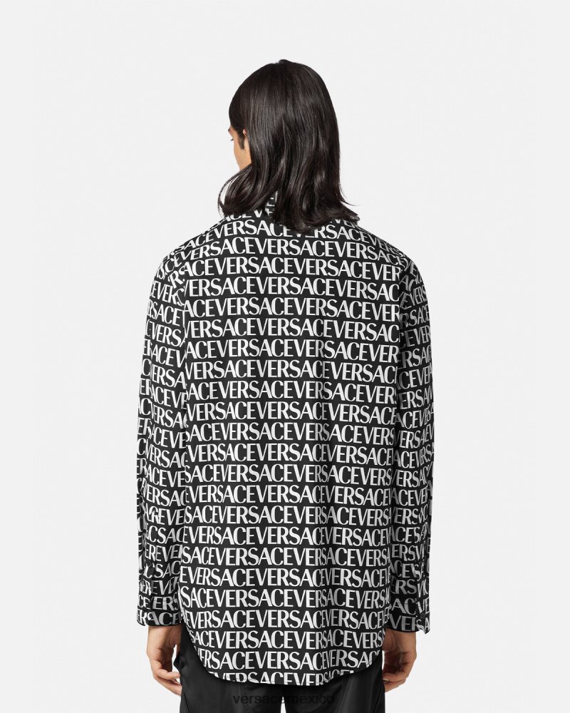 Versace camisa entera negro y estampado ropa hombres 84626J1314