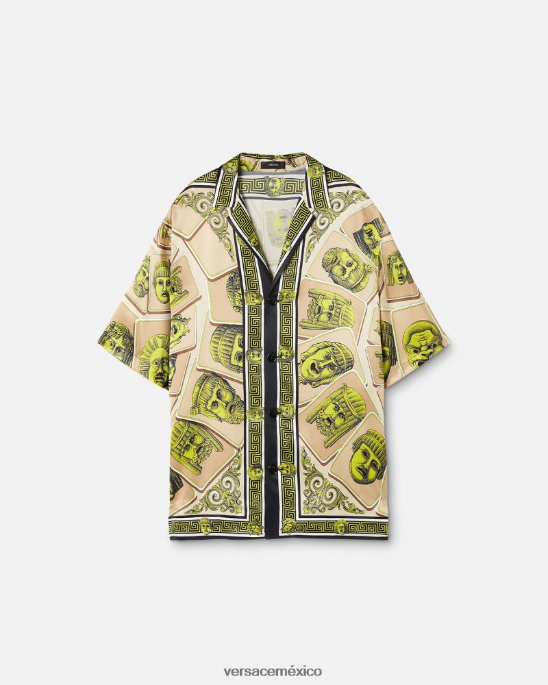 Versace camisa extragrande de seda le maschere imprimir ropa hombres 84626J1308