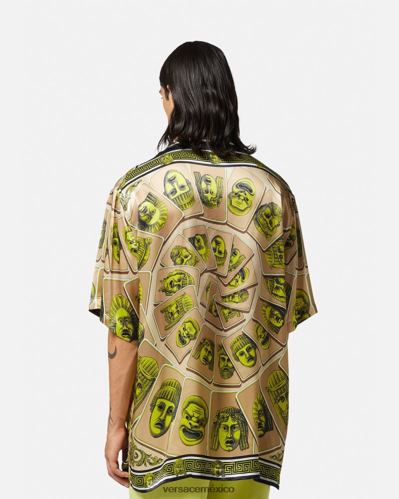 Versace camisa extragrande de seda le maschere imprimir ropa hombres 84626J1308