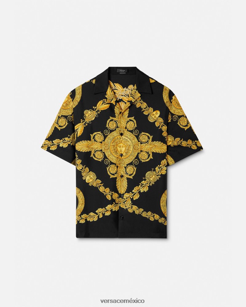 Versace camisa maschera barroca de seda imprimir ropa hombres 84626J1311