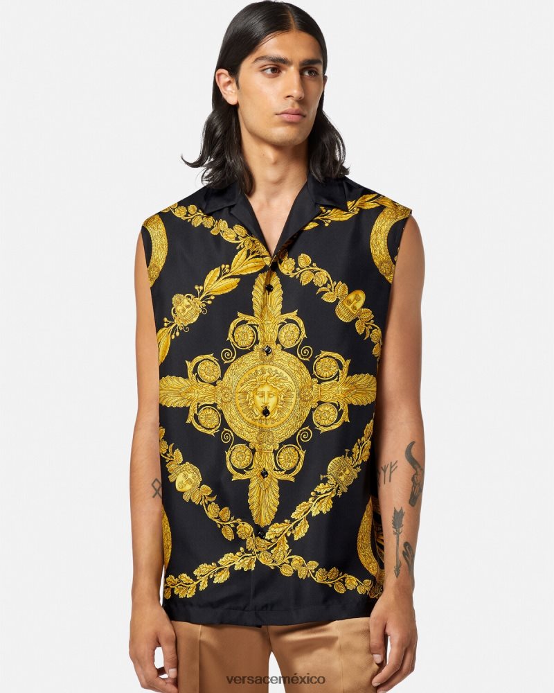 Versace camisa maschera barroca de seda imprimir ropa hombres 84626J1312