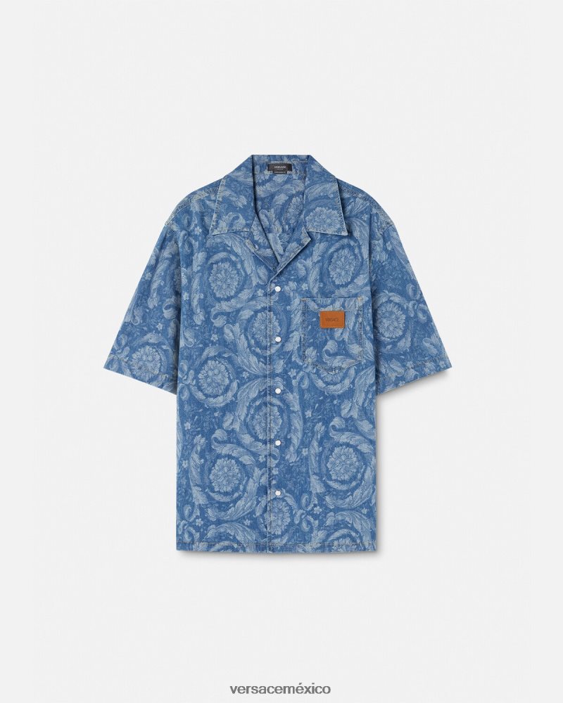 Versace camisa vaquera con silueta barroca Plano ropa hombres 84626J1298