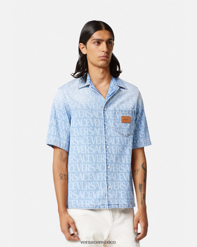 Versace camisa vaquera integral azul ropa hombres 84626J1283