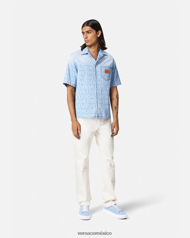 Versace camisa vaquera integral azul ropa hombres 84626J1283