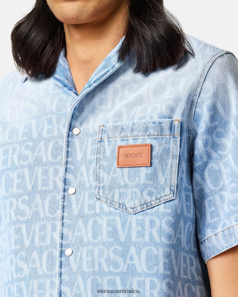 Versace camisa vaquera integral azul ropa hombres 84626J1283