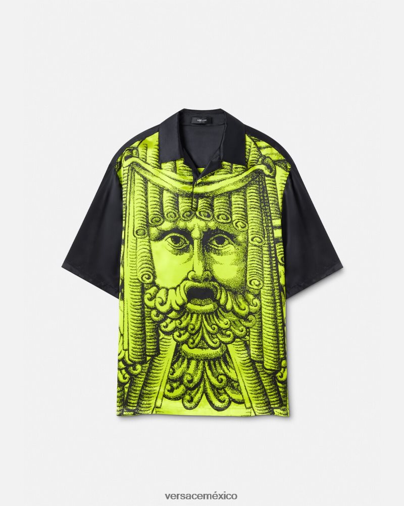 Versace polo manga corta la maschera negro y lima ropa hombres 84626J1310