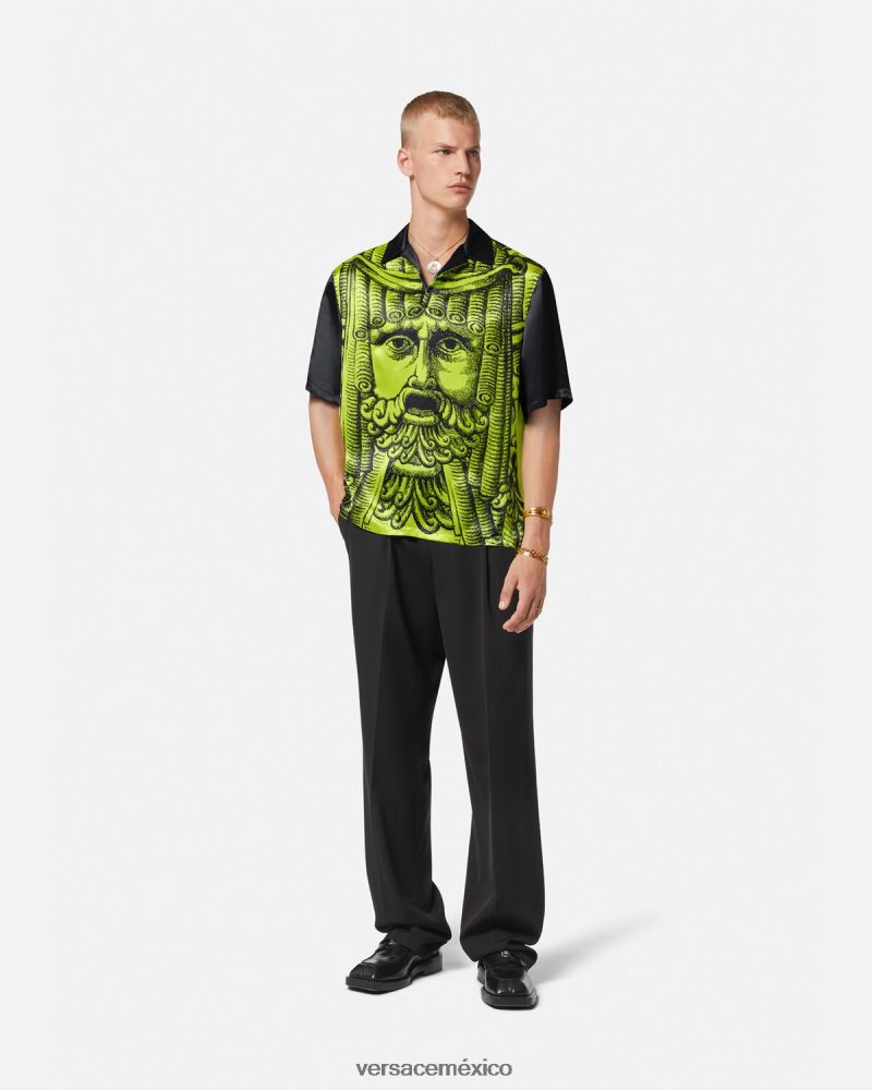 Versace polo manga corta la maschera negro y lima ropa hombres 84626J1310
