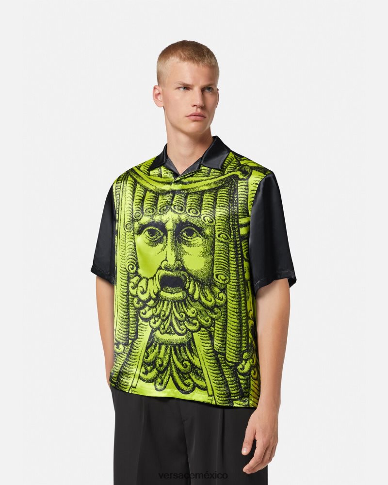 Versace polo manga corta la maschera negro y lima ropa hombres 84626J1310
