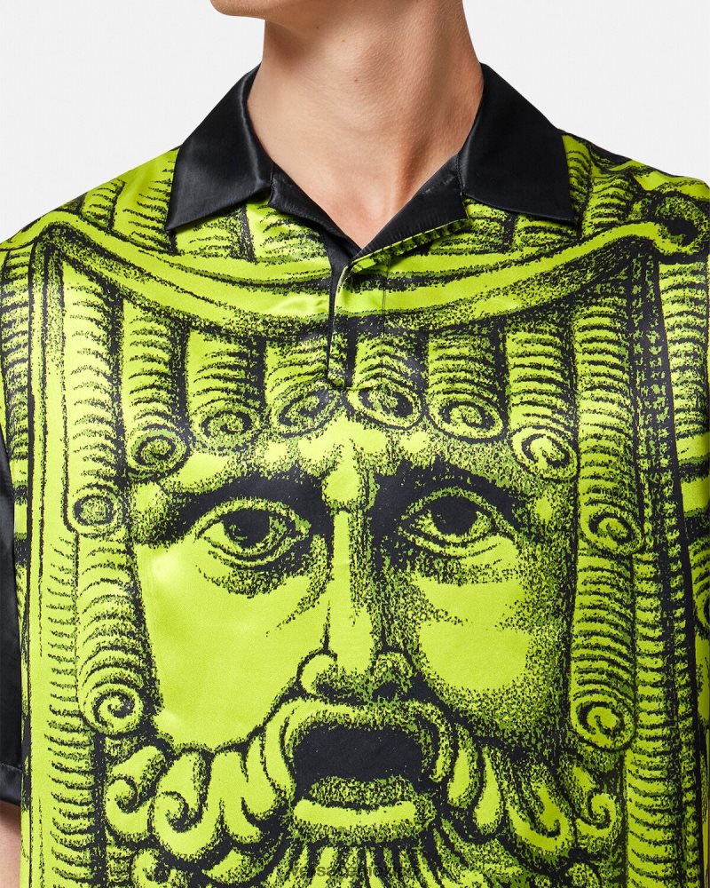 Versace polo manga corta la maschera negro y lima ropa hombres 84626J1310