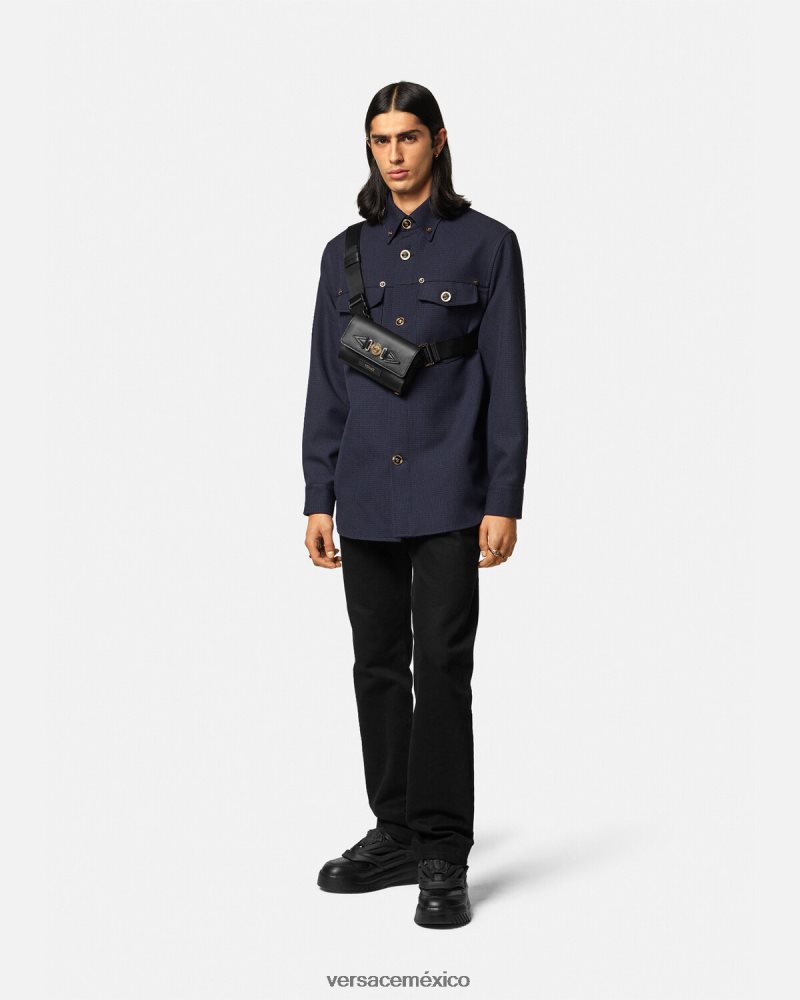 Versace sobrecamisa con estampado de pata de gallo y medusa azul ropa hombres 84626J1322