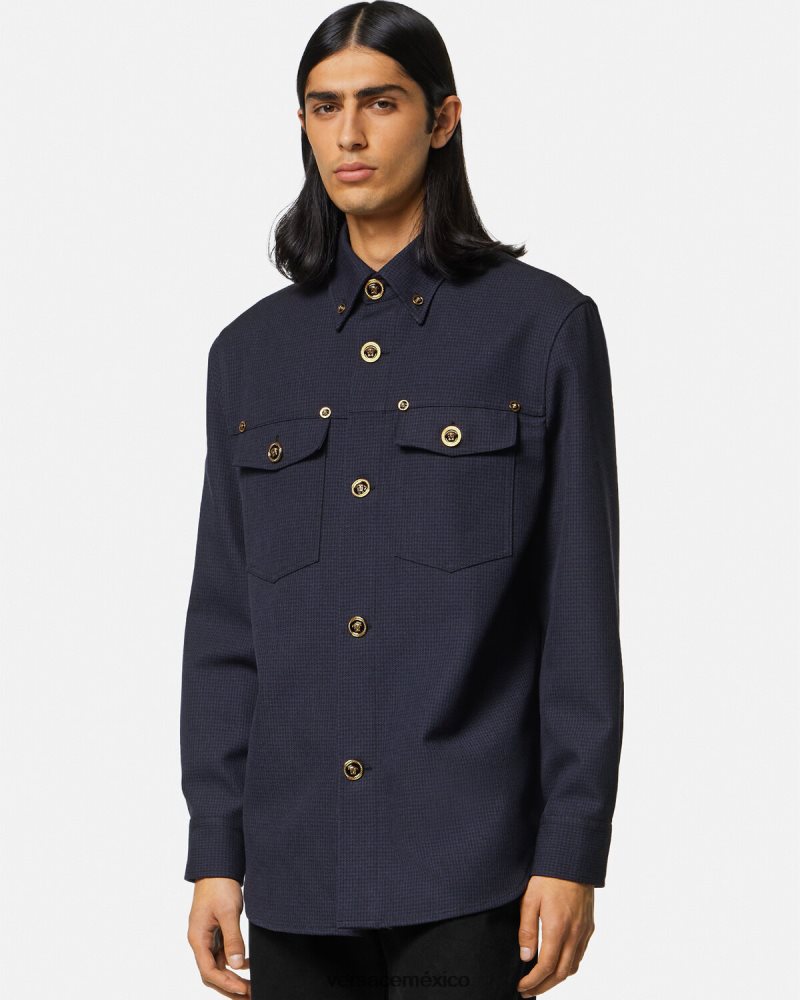 Versace sobrecamisa con estampado de pata de gallo y medusa azul ropa hombres 84626J1322