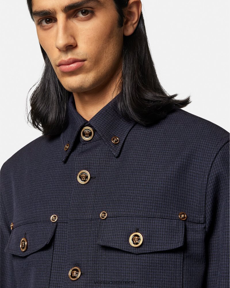 Versace sobrecamisa con estampado de pata de gallo y medusa azul ropa hombres 84626J1322