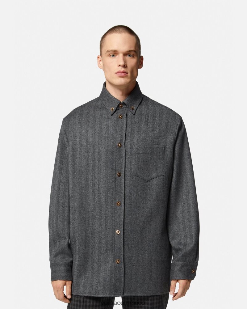 Versace sobrecamisa de cachemir con medusa gris ropa hombres 84626J1302