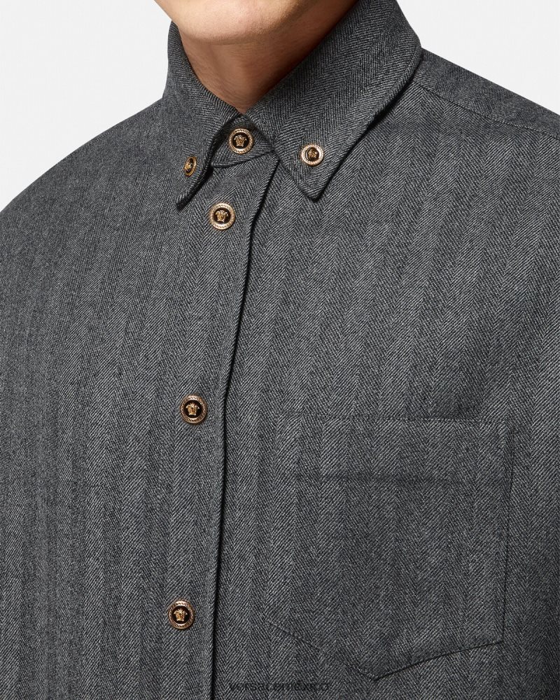 Versace sobrecamisa de cachemir con medusa gris ropa hombres 84626J1302