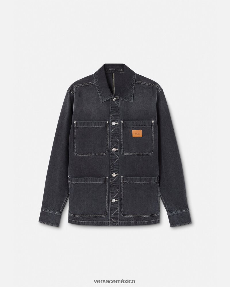 Versace sobrecamisa de mezclilla con logo gris ropa hombres 84626J1324