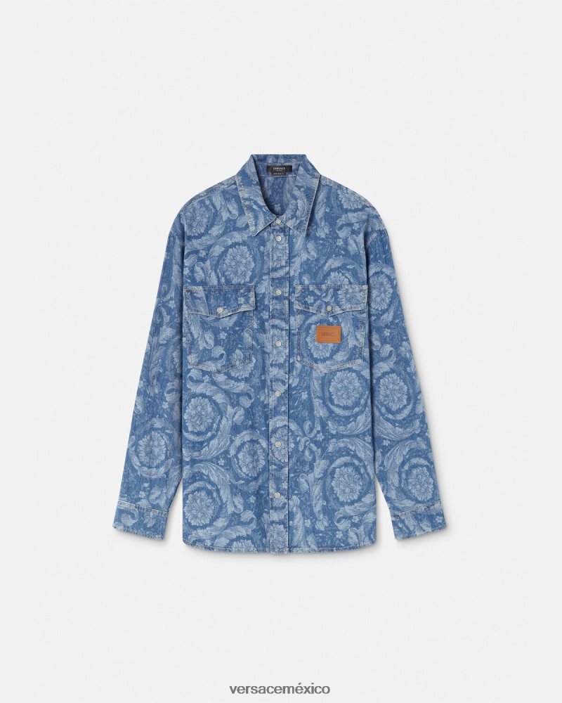 Versace sobrecamisa de mezclilla en jacquard barroco Plano ropa hombres 84626J1299