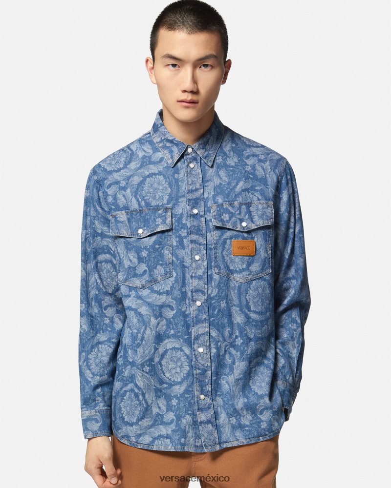 Versace sobrecamisa de mezclilla en jacquard barroco Plano ropa hombres 84626J1299