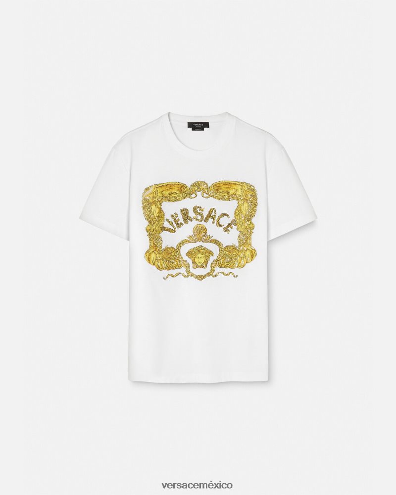 Versace camiseta con bordado de conchas barrocas blanco ropa hombres 84626J1364