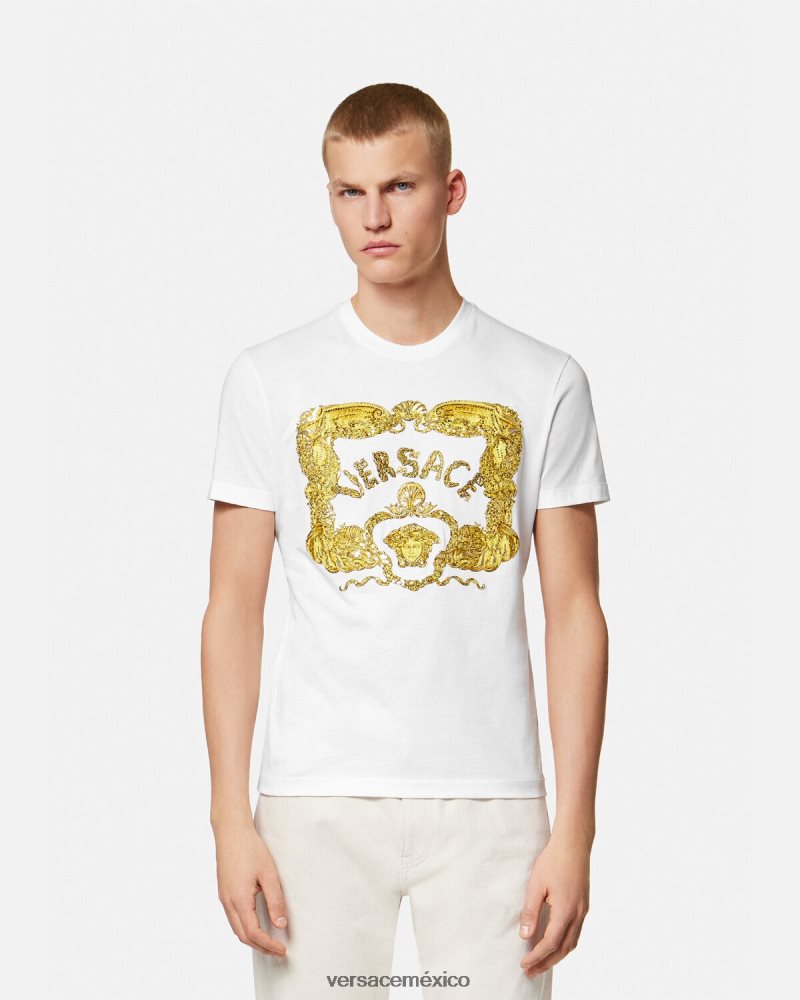 Versace camiseta con bordado de conchas barrocas blanco ropa hombres 84626J1364