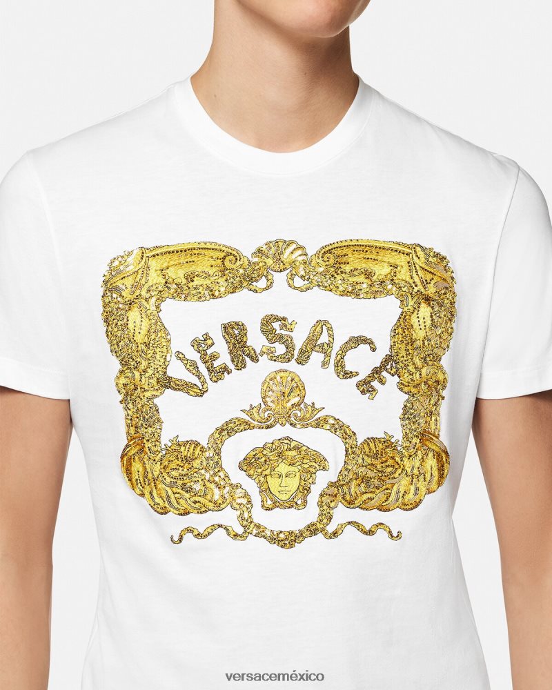 Versace camiseta con bordado de conchas barrocas blanco ropa hombres 84626J1364