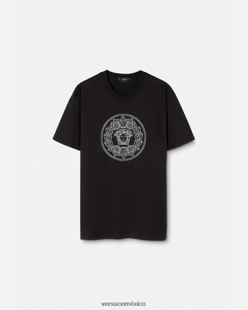 Versace camiseta con bordado de medusa negro ropa hombres 84626J1396