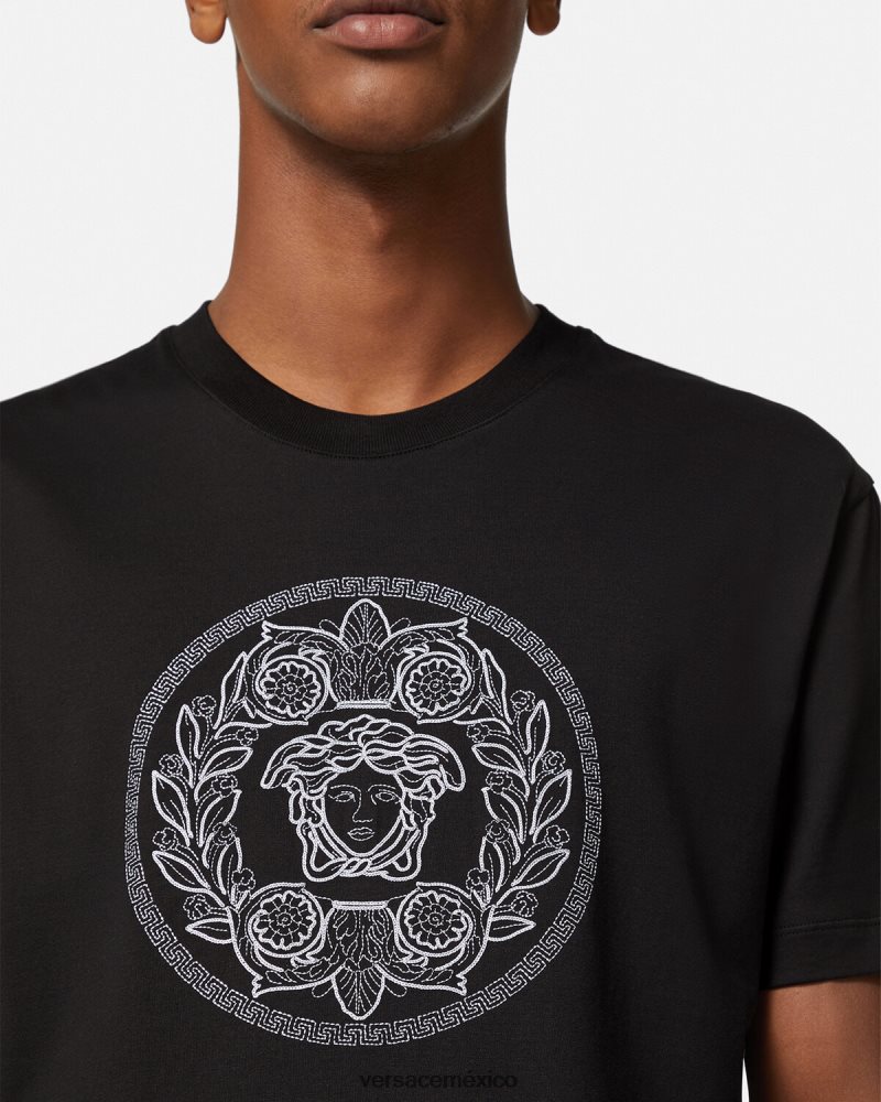 Versace camiseta con bordado de medusa negro ropa hombres 84626J1396