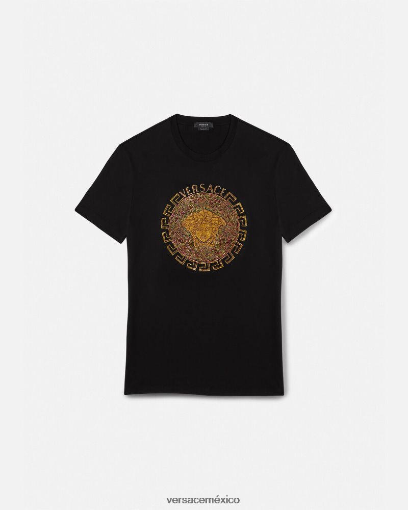 Versace camiseta con cristales de medusa negro ropa hombres 84626J1374