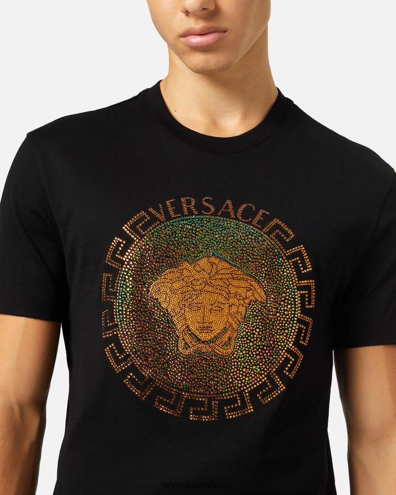 Versace camiseta con cristales de medusa negro ropa hombres 84626J1374