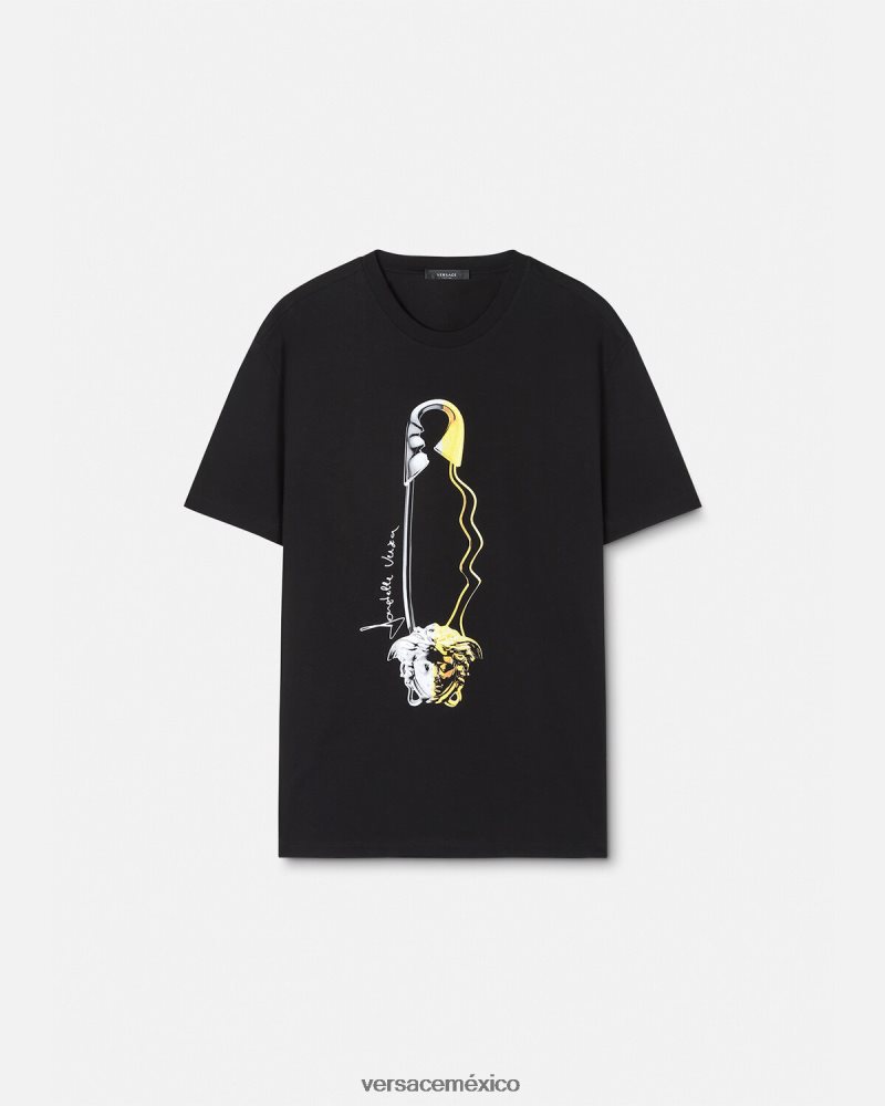 Versace camiseta con estampado de imperdible negro ropa hombres 84626J1400