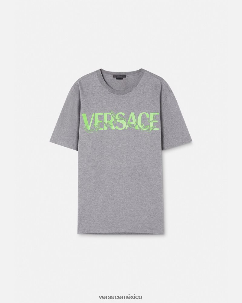Versace camiseta con logo barroco bordado gris ropa hombres 84626J1410