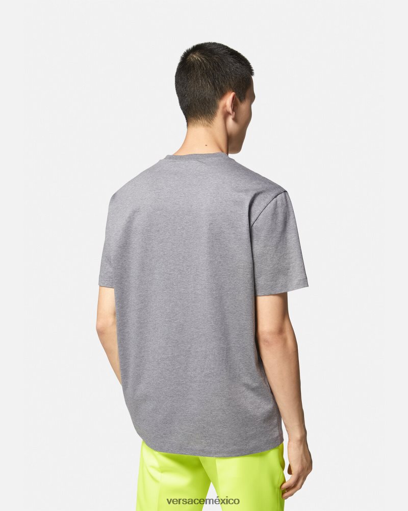 Versace camiseta con logo barroco bordado gris ropa hombres 84626J1410