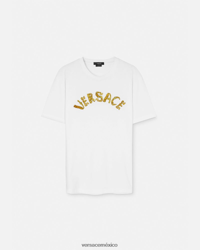 Versace camiseta con logo barroco de conchas marinas blanco ropa hombres 84626J1360