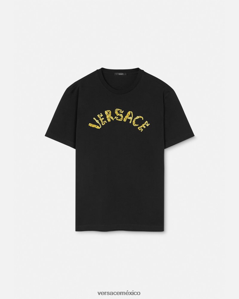 Versace camiseta con logo barroco de conchas marinas negro ropa hombres 84626J1359