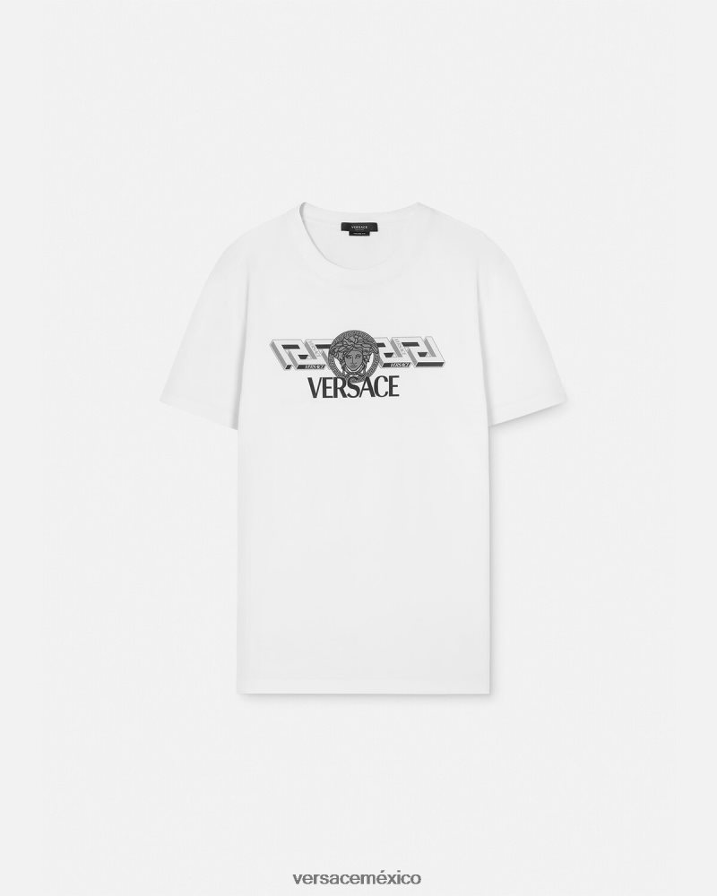 Versace camiseta con logo de la greca blanco ropa hombres 84626J1408