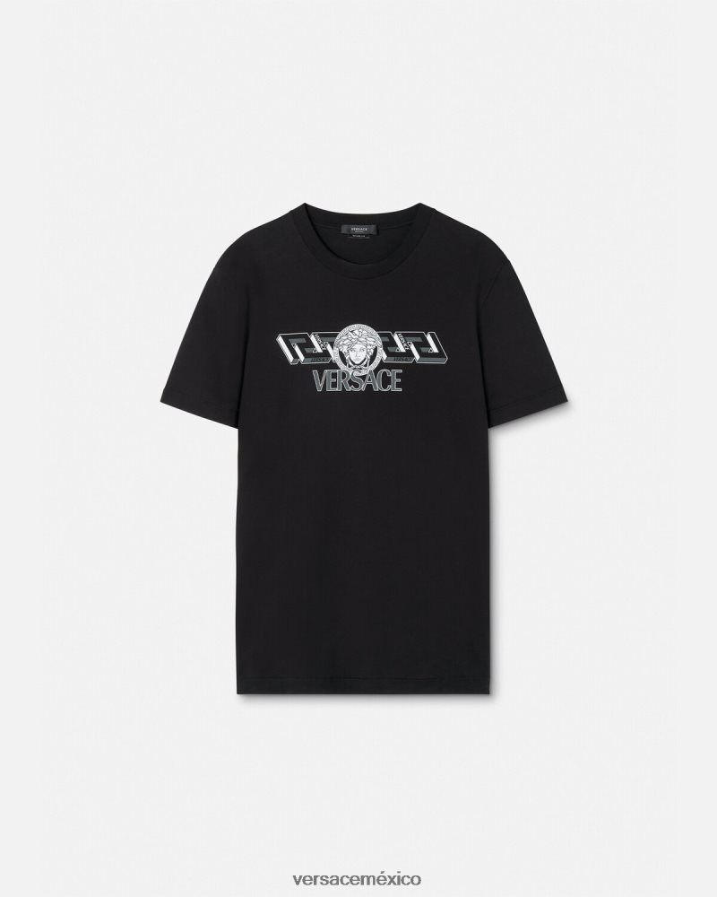 Versace camiseta con logo de la greca negro ropa hombres 84626J1409