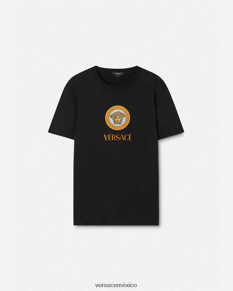 Versace camiseta con logo de medusa bordado negro ropa hombres 84626J1399