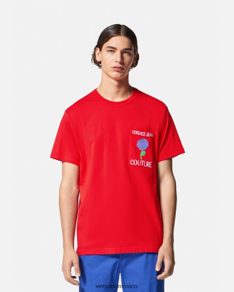 Versace camiseta con logo de rosas naranja ropa hombres 84626J2373