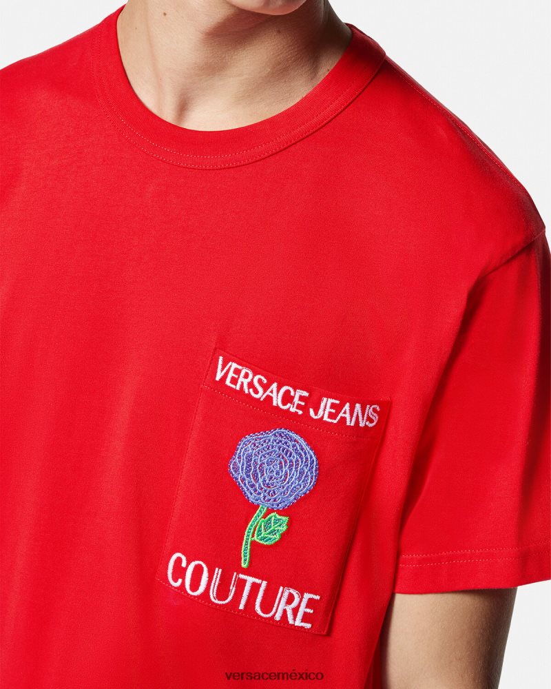 Versace camiseta con logo de rosas naranja ropa hombres 84626J2373