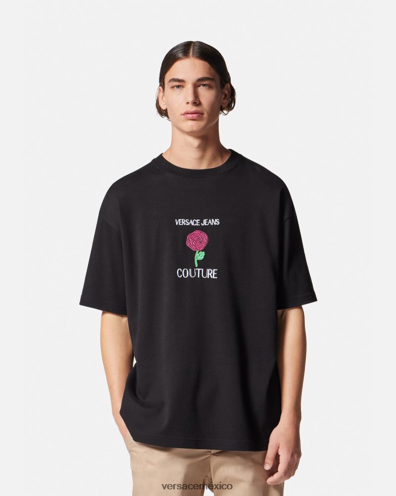 Versace camiseta con logo de rosas negro ropa hombres 84626J2372