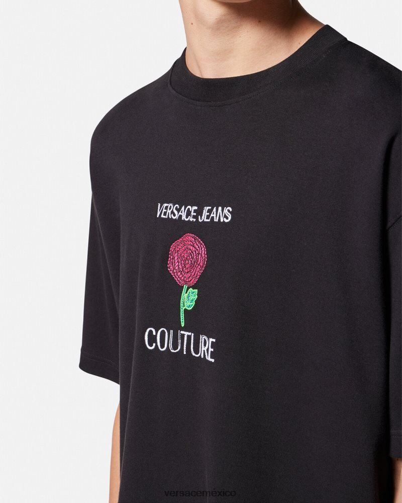 Versace camiseta con logo de rosas negro ropa hombres 84626J2372