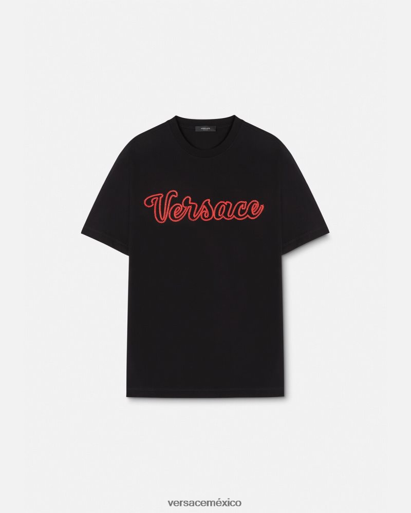 Versace camiseta con logo universitario bordado negro ropa hombres 84626J1404