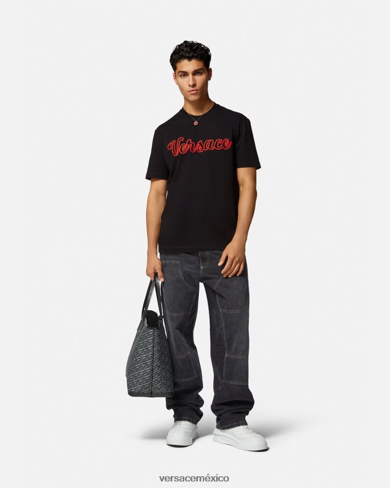 Versace camiseta con logo universitario bordado negro ropa hombres 84626J1404