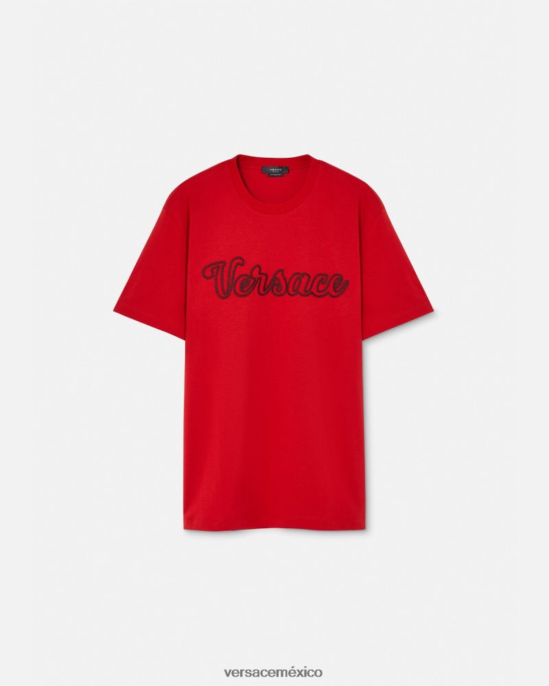 Versace camiseta con logo universitario bordado rojo ropa hombres 84626J1405