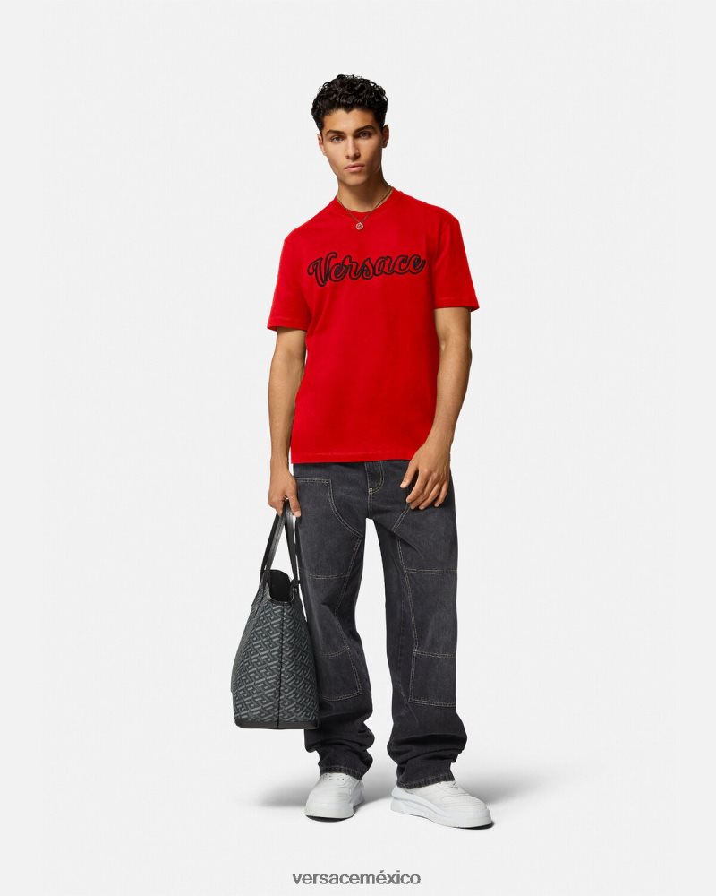 Versace camiseta con logo universitario bordado rojo ropa hombres 84626J1405