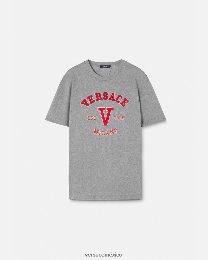 Versace camiseta con logo universitario gris ropa hombres 84626J1403
