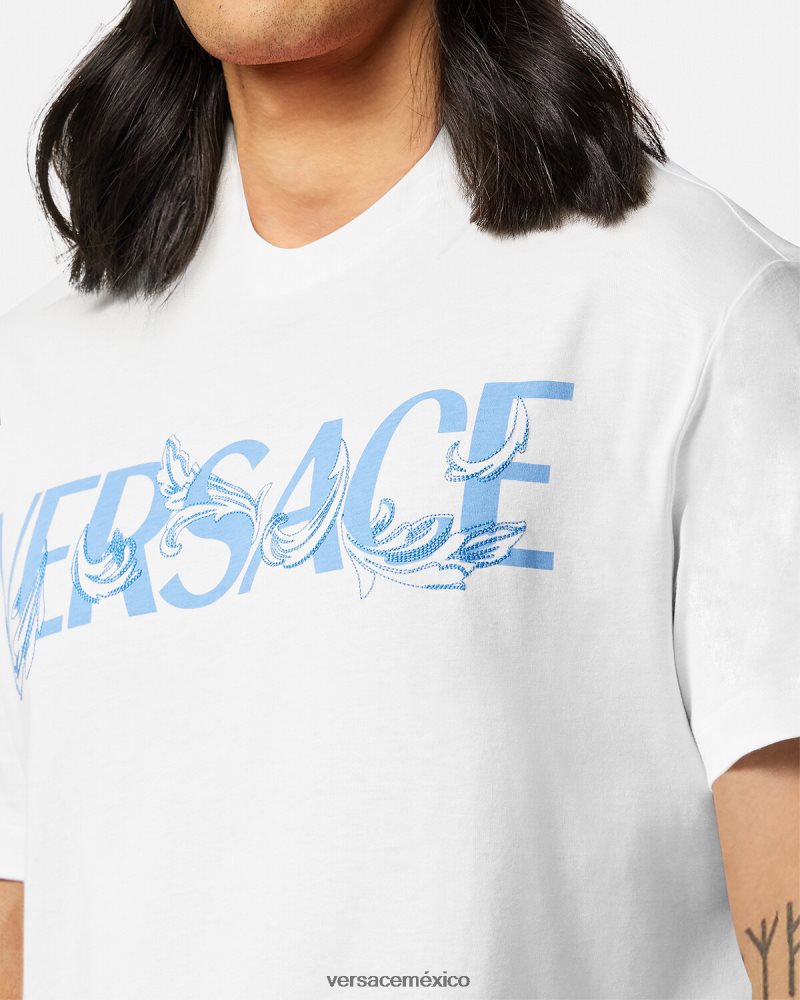 Versace camiseta con logo y silueta barroca blanco ropa hombres 84626J1366