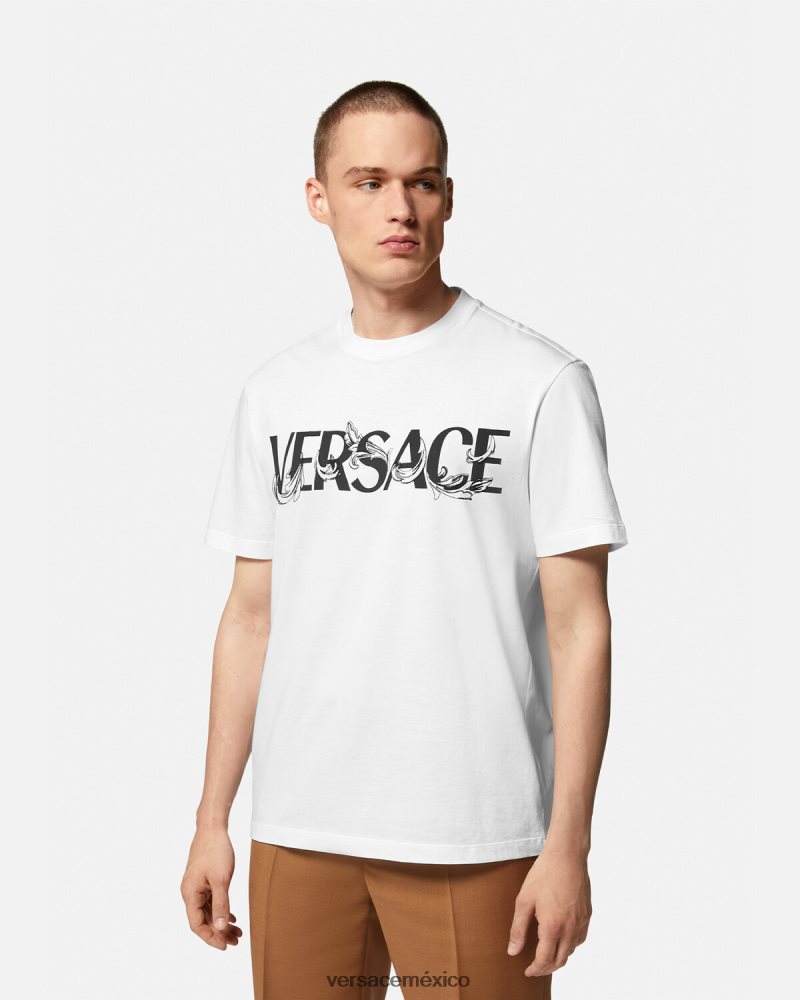 Versace camiseta con logo y silueta barroca blanco ropa hombres 84626J1379