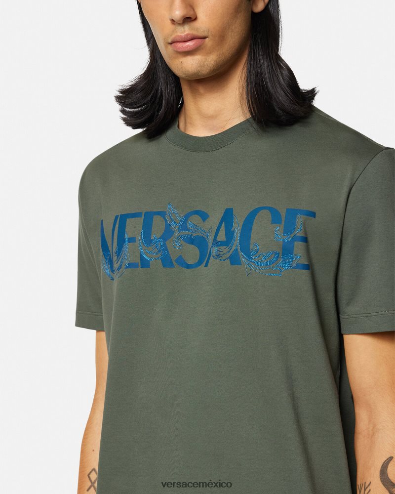 Versace camiseta con logo y silueta barroca verde ropa hombres 84626J1368